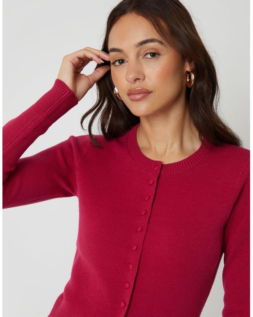 Threadbare Red Crew Neck Compact Knitted Cardigan