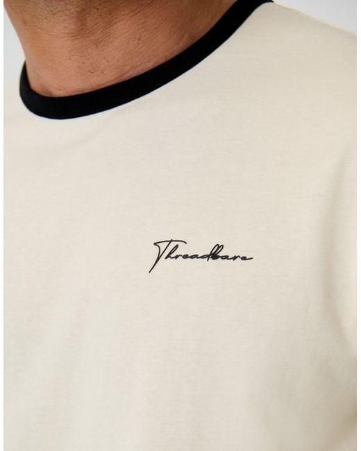 Threadbare White Script Cotton Ringer T-Shirt for men