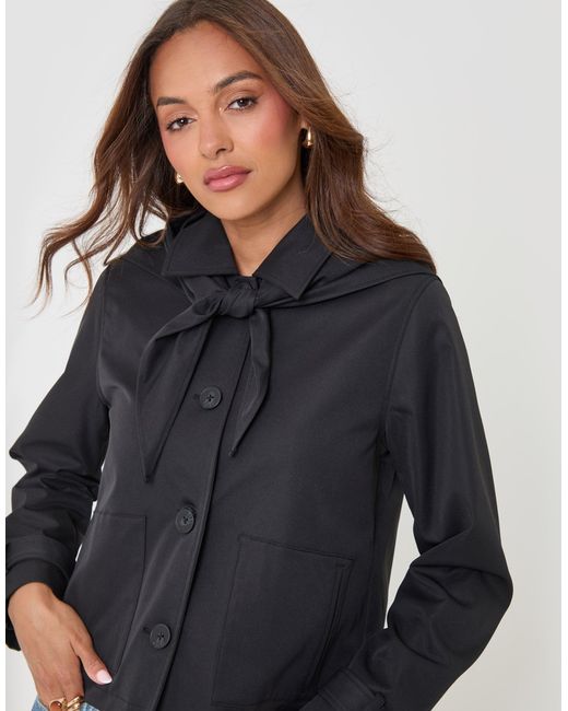 Threadbare Blue Scarf Detail Cropped Trench Coat