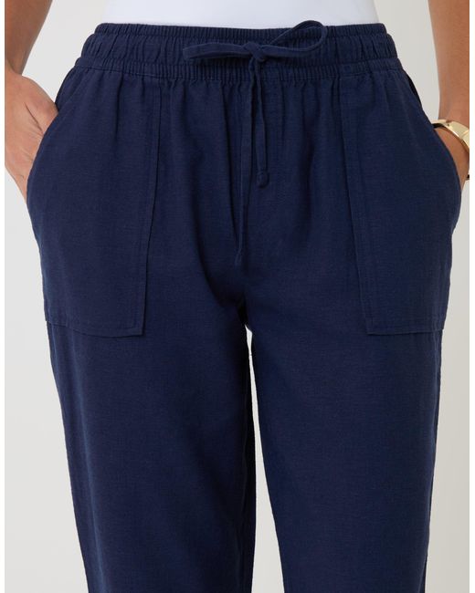 Threadbare Blue Linen Blend Drawstring Trousers