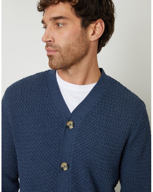 Threadbare Blue Basket Stitch Cardigan for men