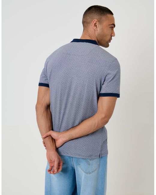 Threadbare Blue Jacquard Trophy Neck Polo Shirt for men