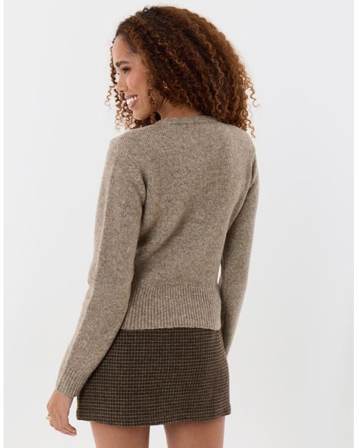 Threadbare Brown Knitted Cardigan With Shoulder Pads