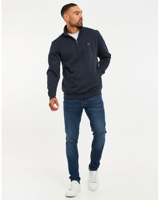 Threadbare Blue Quarter Zip Sweatshirt for men