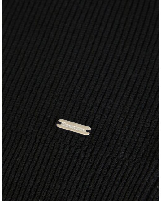 Threadbare Black Rib Panel Quarter Zip Knitted Jumper for men