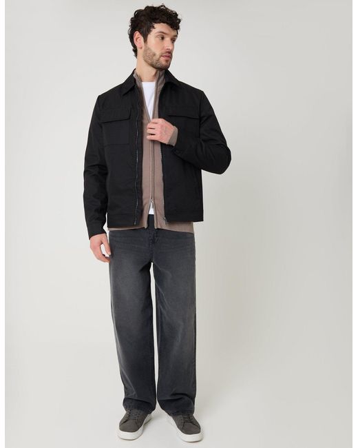 Threadbare Black Showerproof Lightweight Zip Up Jacket With Collar for men
