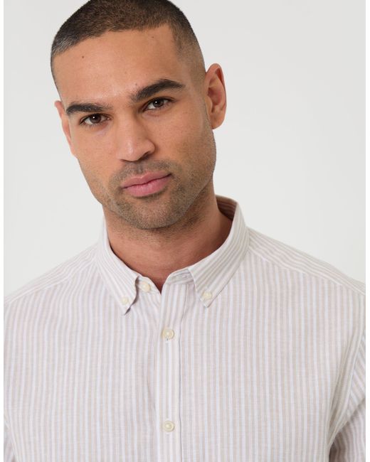 Threadbare White Linen Cotton Blend Long Sleeve Shirt for men