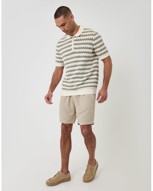 Threadbare Gray Herringbone Knitted Quarter Zip Polo for men