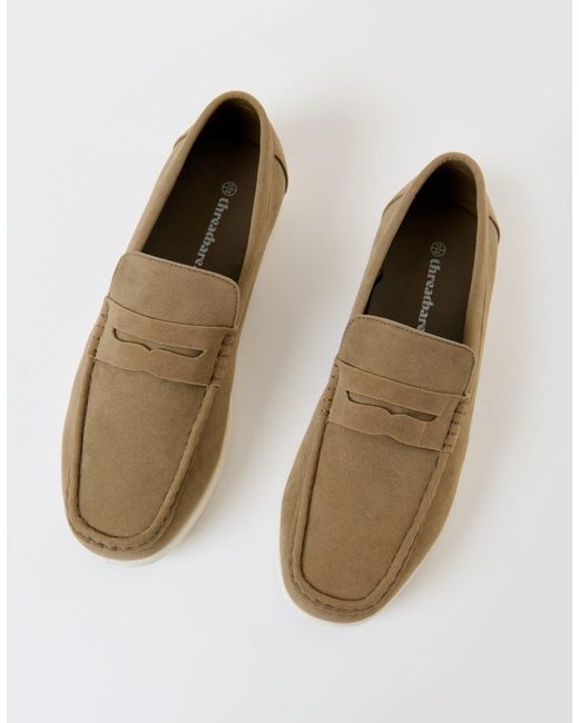 Threadbare White Faux Suede Penny Loafers for men
