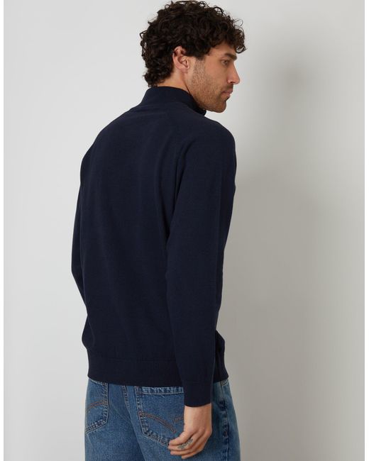 Threadbare Blue Mock Tee Textured Knit Quarter Zip Jumper for men