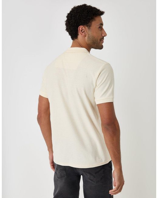 Threadbare White Textured Quarter Zip Polo Shirt for men