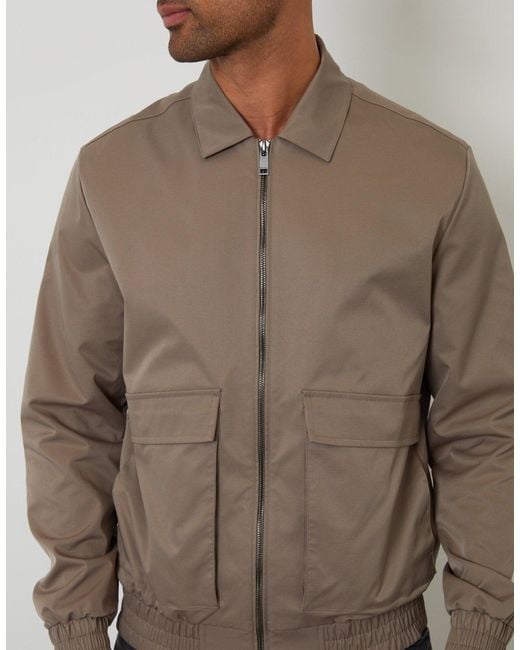 Threadbare Brown Showerproof Patch Pocket Zip Up Collared Jacket for men