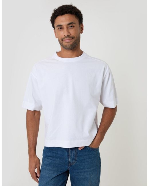 Threadbare White Boxy Relaxed Fit Cotton T-Shirt for men