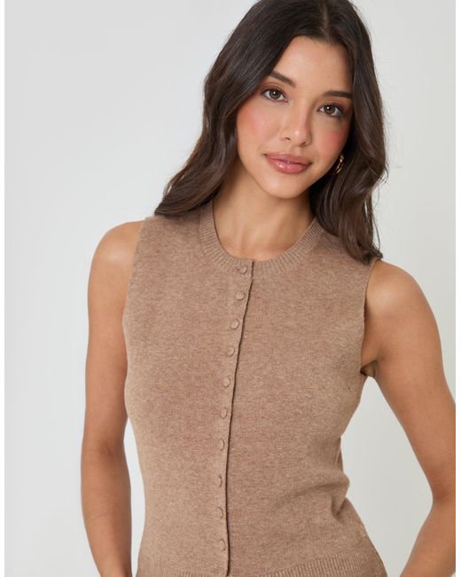 Threadbare Brown Crew Neck Compact Knit Vest