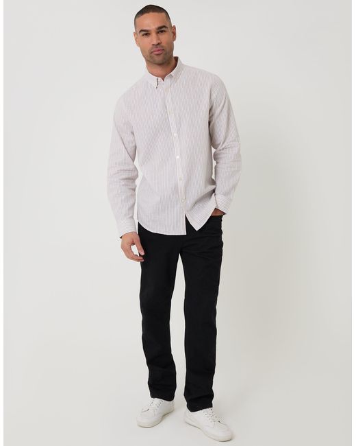 Threadbare White Linen Cotton Blend Long Sleeve Shirt for men