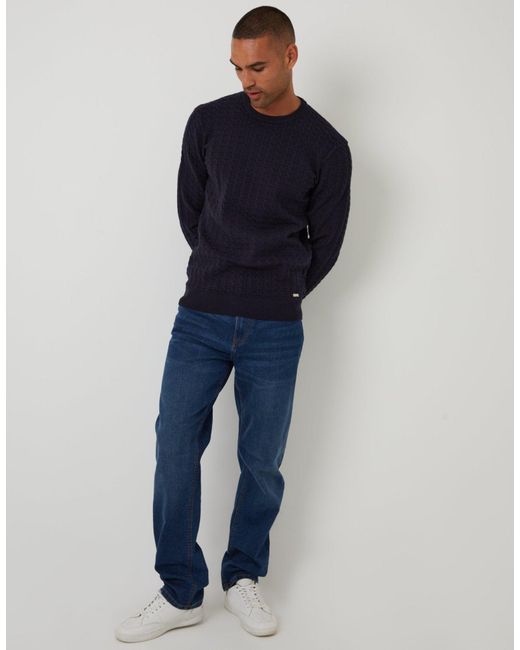 Threadbare Blue Cable Knit Crew Neck Jumper for men
