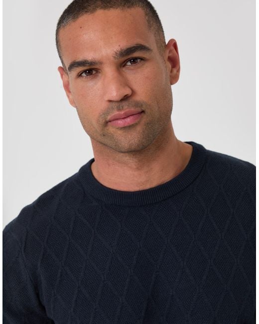 Threadbare Blue Diamond Textured Crew Neck Jumper for men