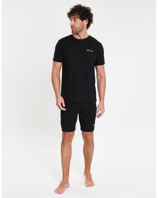 Threadbare Black Script Logo Short Lounge Set for men