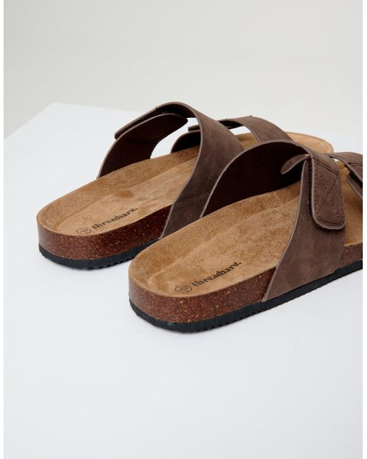 Threadbare Brown Faux Suede Two Strap Sandals for men