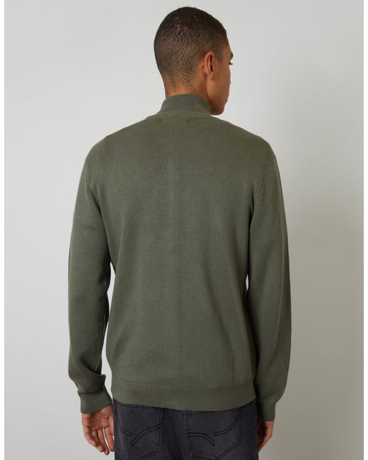 Threadbare Green Zip-Through Funnel Neck Knitted Cardigan for men