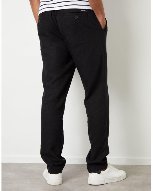 Threadbare Black Linen Blend Trousers for men