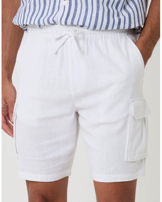 Threadbare Blue Linen Blend Cargo Shorts for men