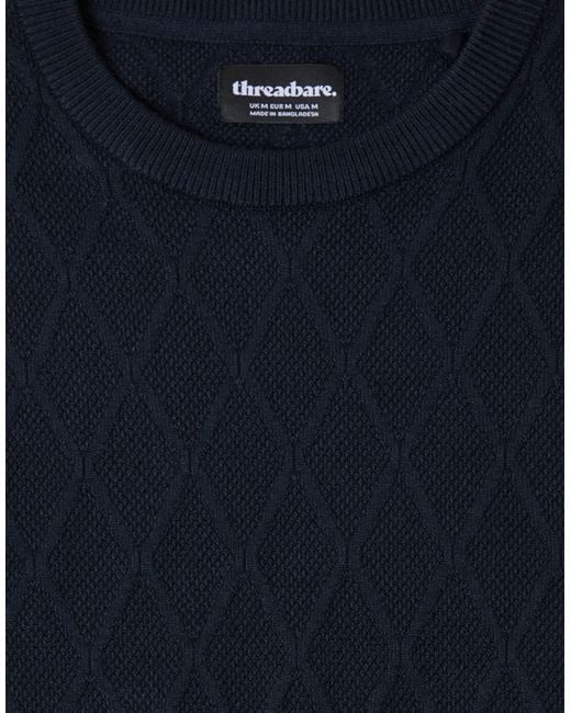 Threadbare Blue Diamond Textured Crew Neck Jumper for men