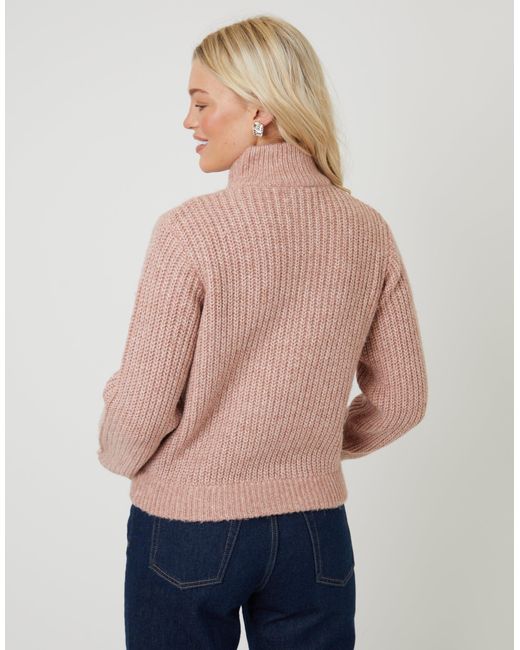 Threadbare Natural Zip Through Knitted Bomber