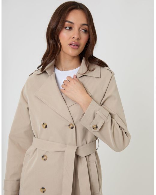 Threadbare Natural Double Breasted Longline Trench Coat