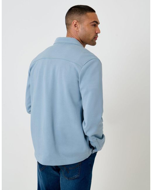 Threadbare Blue Pique Popper Fastening Shacket for men