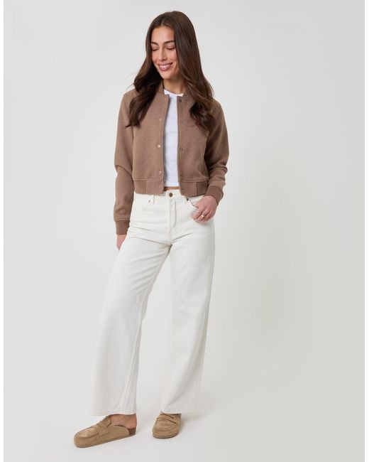 Threadbare Brown Petite Faux Wool Bomber Jacket