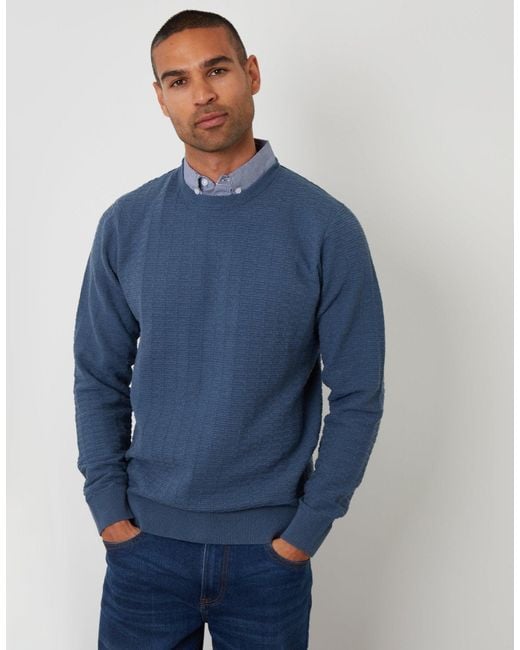 Threadbare Blue Mock Shirt Textured Knitted Jumper for men
