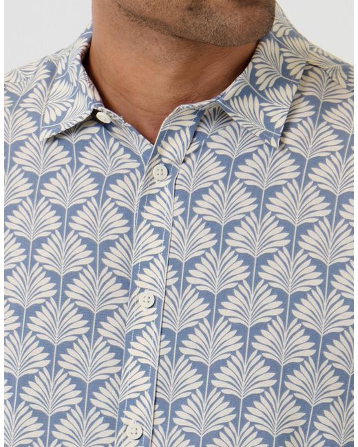 Threadbare Blue Linear Leaf Print Short Sleeve Shirt for men