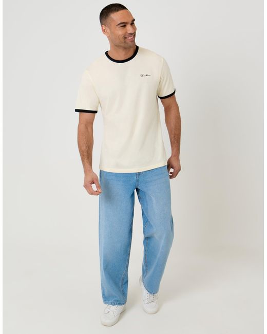 Threadbare White Script Cotton Ringer T-Shirt for men