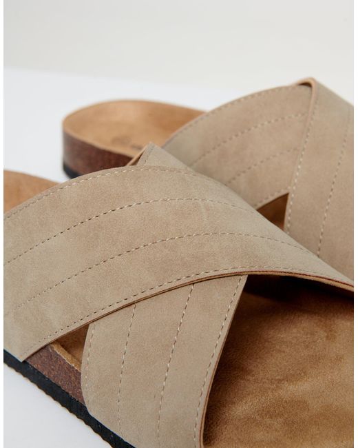 Threadbare Natural Faux Suede Cross Strap Sandals for men