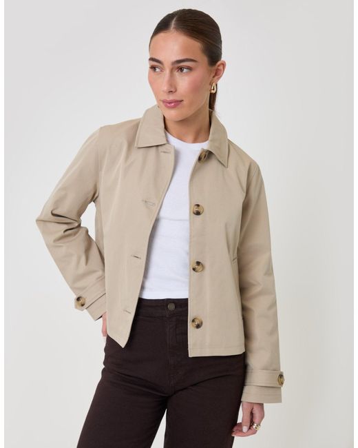 Threadbare Natural Cropped Collared Trench Coat