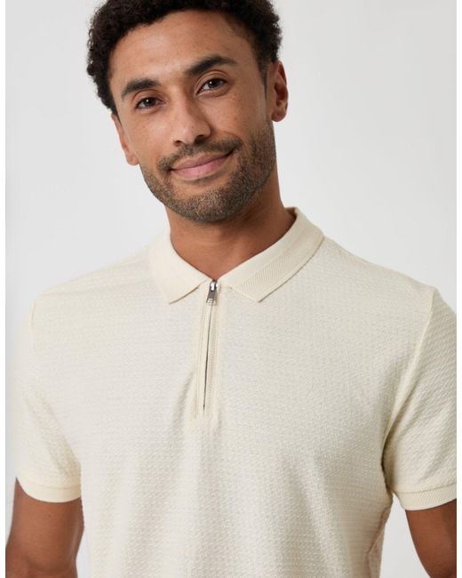 Threadbare White Textured Quarter Zip Polo Shirt for men