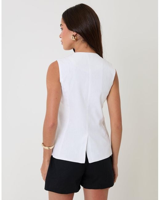 Threadbare White Linen Blend Longline Waistcoat
