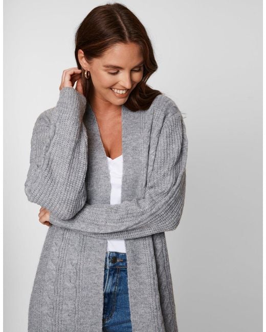 Threadbare Gray Petite Cable Knit Cardigan