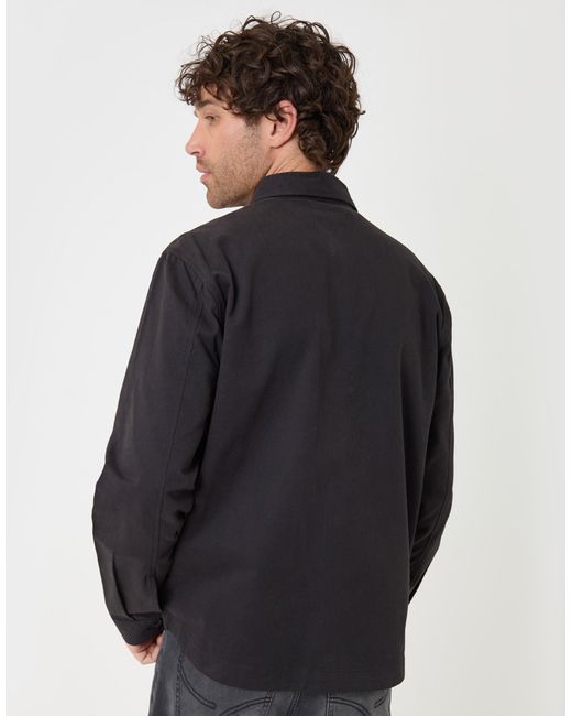 Threadbare Black Curved Hem Cotton Shacket for men