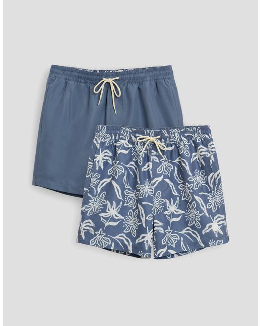 Threadbare Blue 2 Pack Tropical Print Quick Dry Swim Shorts for men