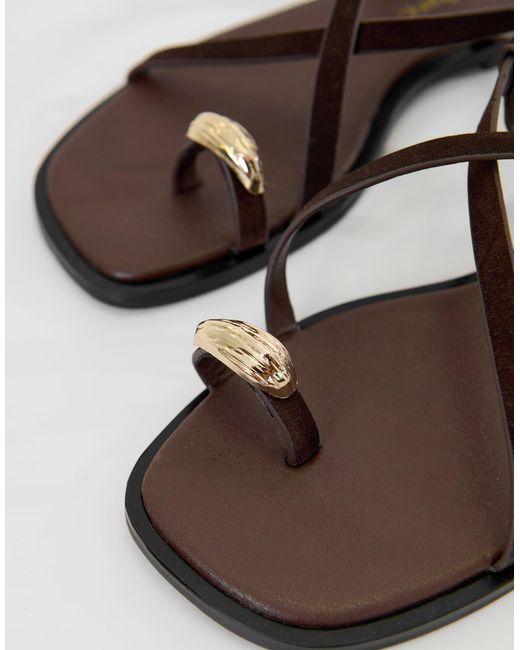 Threadbare Brown Cross Strap Toe Loop Sandals