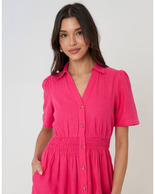 Threadbare Pink Tiered Linen Blend V Neck Maxi Dress