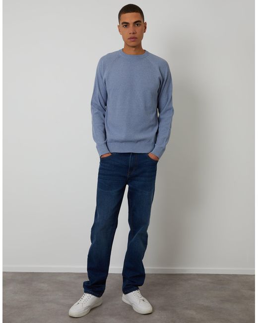 Threadbare Blue Raglan Knitted Crew Neck Jumper for men