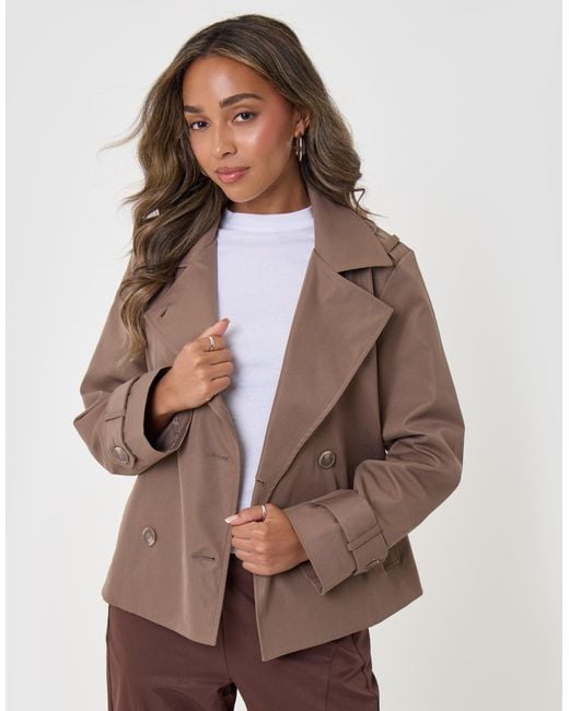 Threadbare Brown Funnel Neck Short Trench Coat