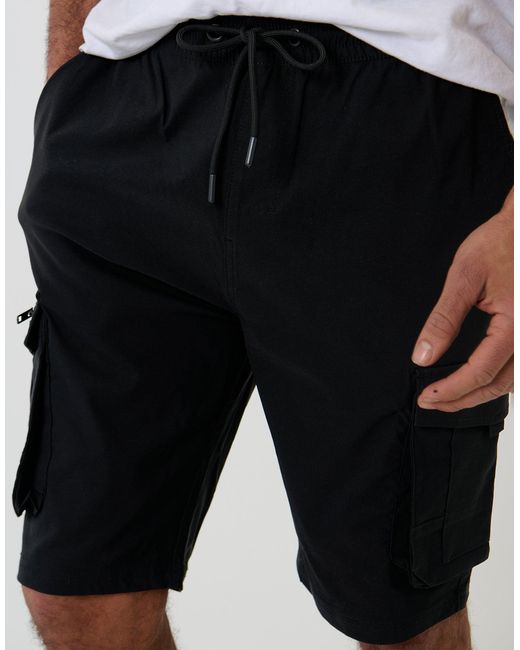 Threadbare Black Elasticated Waist Stretch Cargo Shorts for men