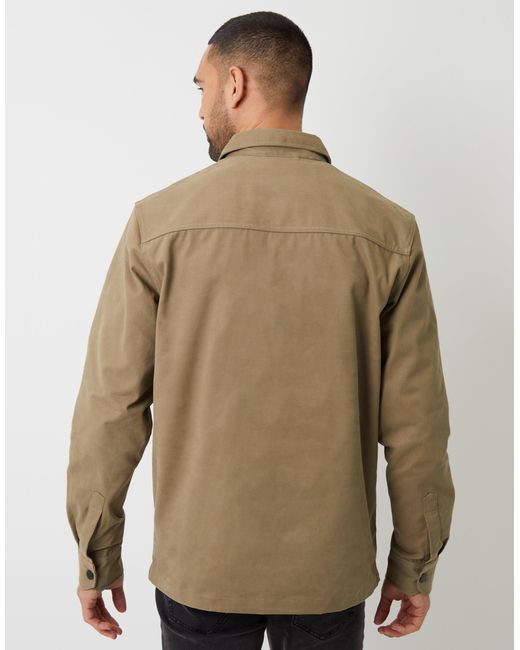 Threadbare Natural Relaxed Fit Cotton Twill Button Up Shacket for men