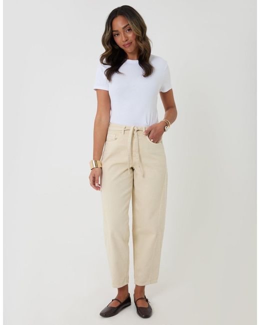 Threadbare Natural Petite Belted Barrel Leg Jeans