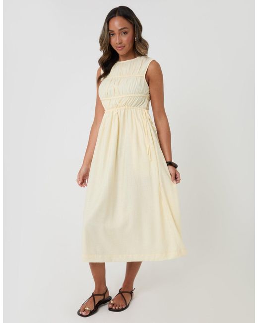 Threadbare Natural Ruched Drawstring Midi Dress