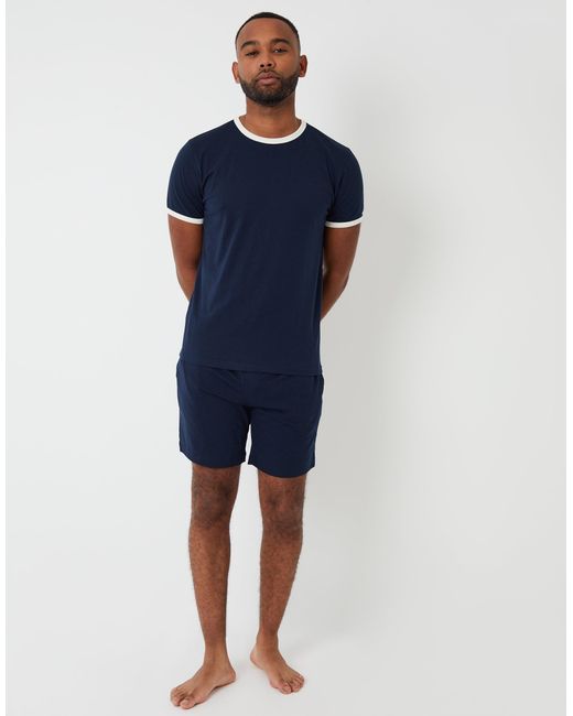 Threadbare Blue Contrast Binding Short Lounge Set for men